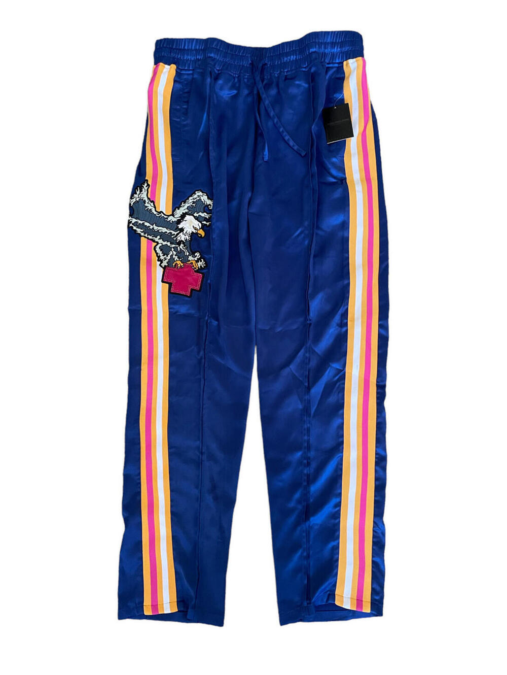 Pink Dolphin Take Flight Blue Satin Eagle Striped Men’s Track Pants Size Large +